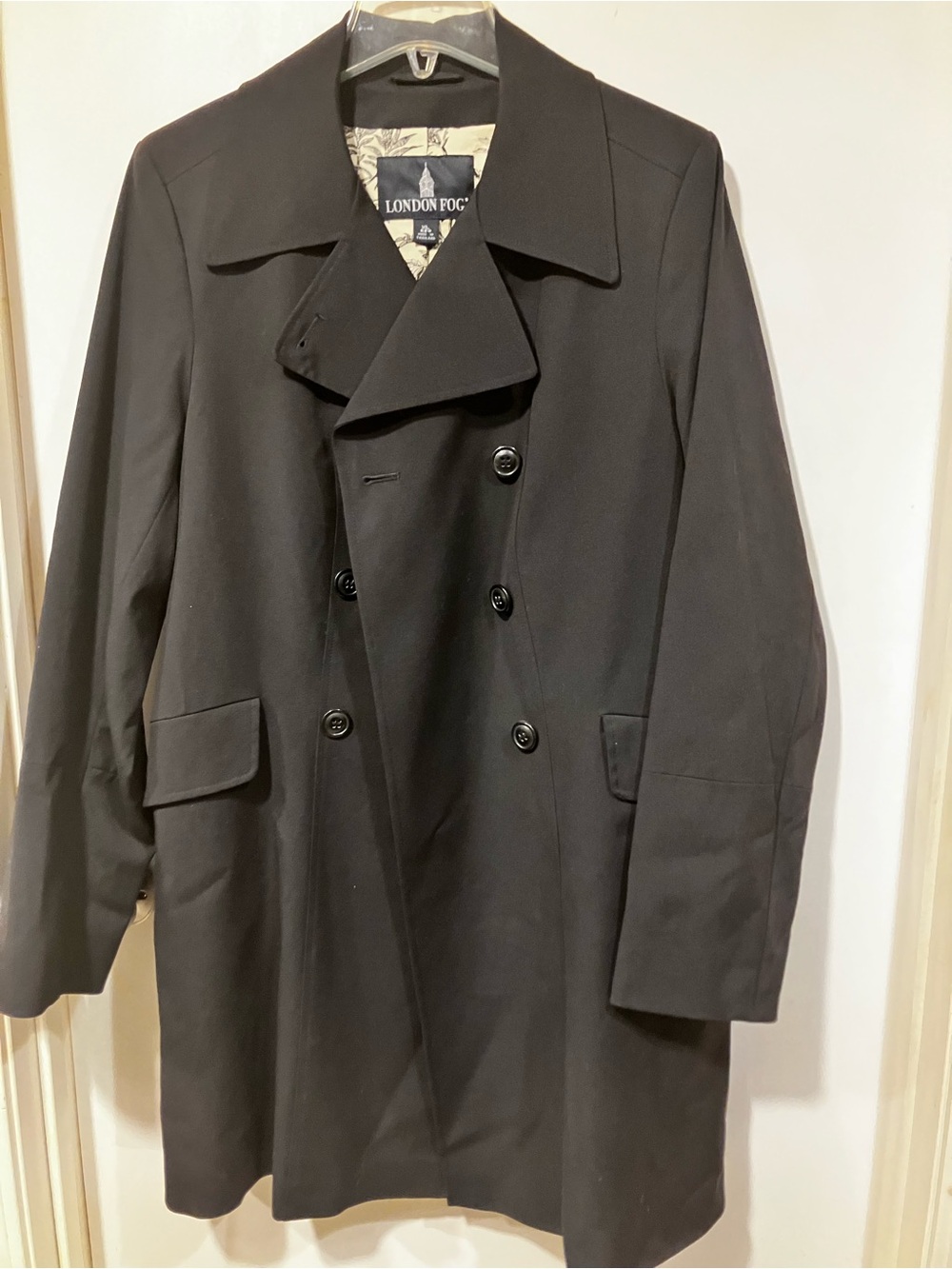 LONDON FOG Black Floral Toile Lined Trench Coat Double Breasted XL Dark Acadamia - Picture 2 of 12